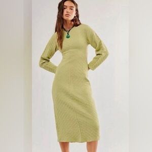 Free People Gabby Seamless Midi Dress in a dried aloe green color, size XS/S NWT